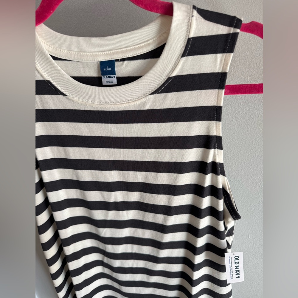 Old Navy Black & White Striped Mod Style Sleeveless Mini T-Shirt Tank Dress SM P - Picture 5 of 10
